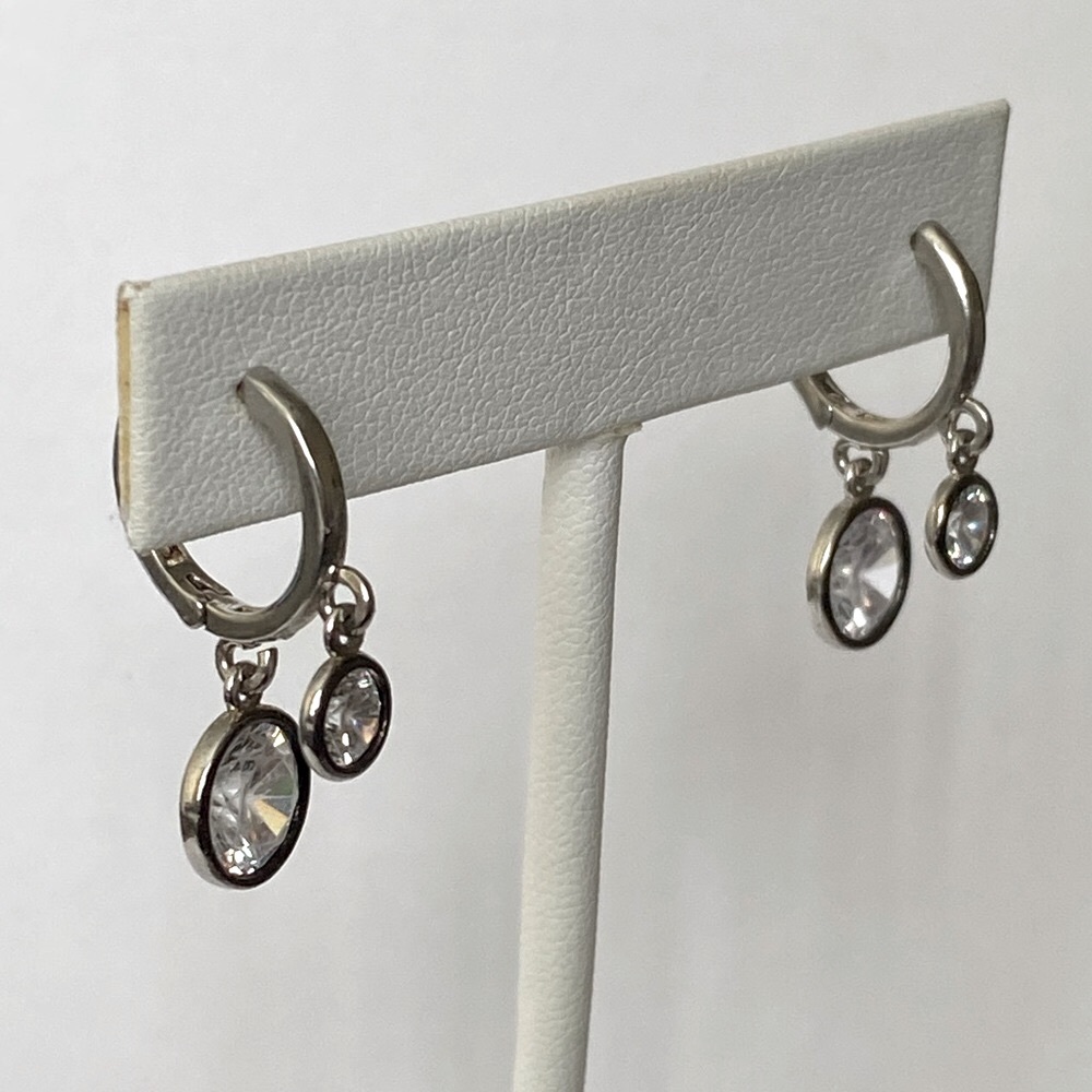 925 Silver double round cubic zirconia hoops earrings - Picture 3 of 4